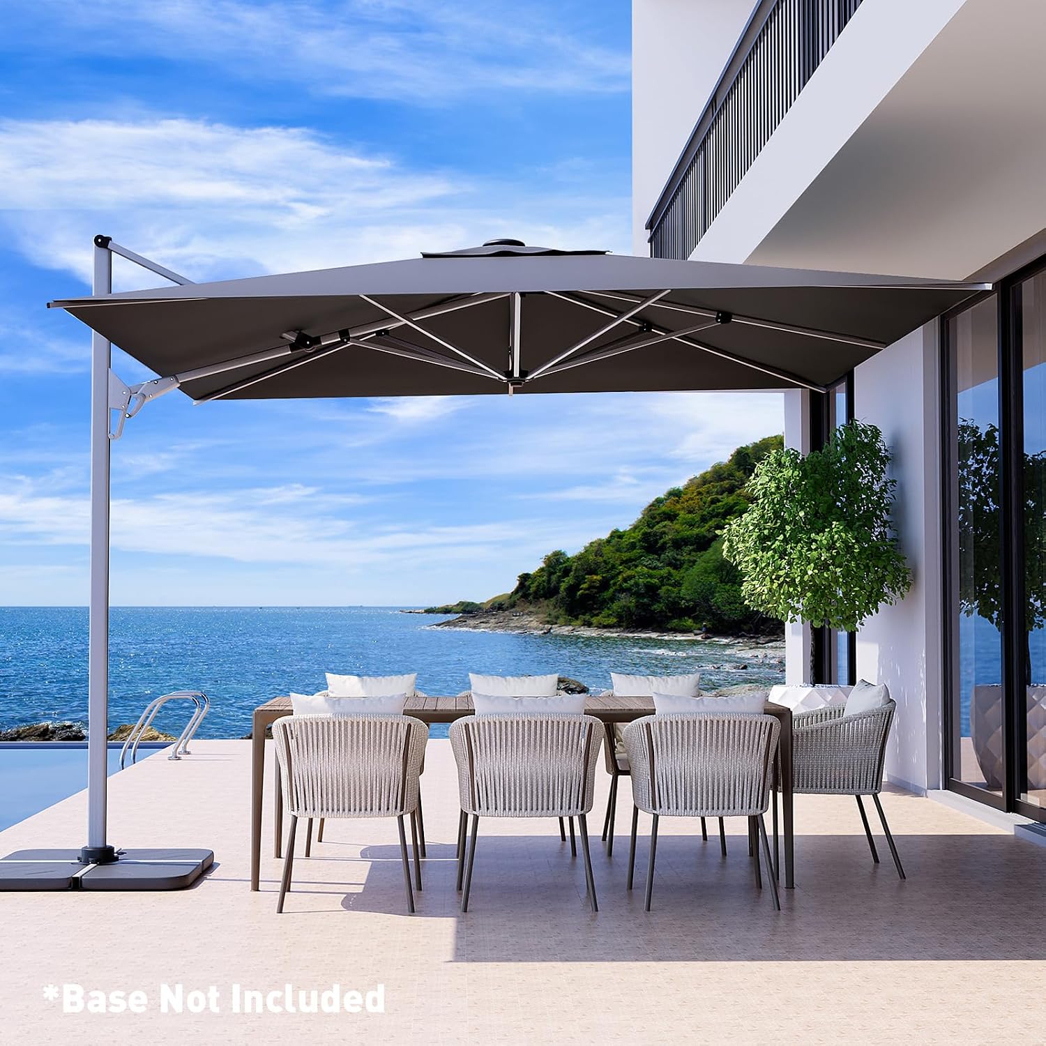 10'x10' Patio Umbrella Cantilever Outdoor Rectangular Offset Umbrella with 360°Rotation