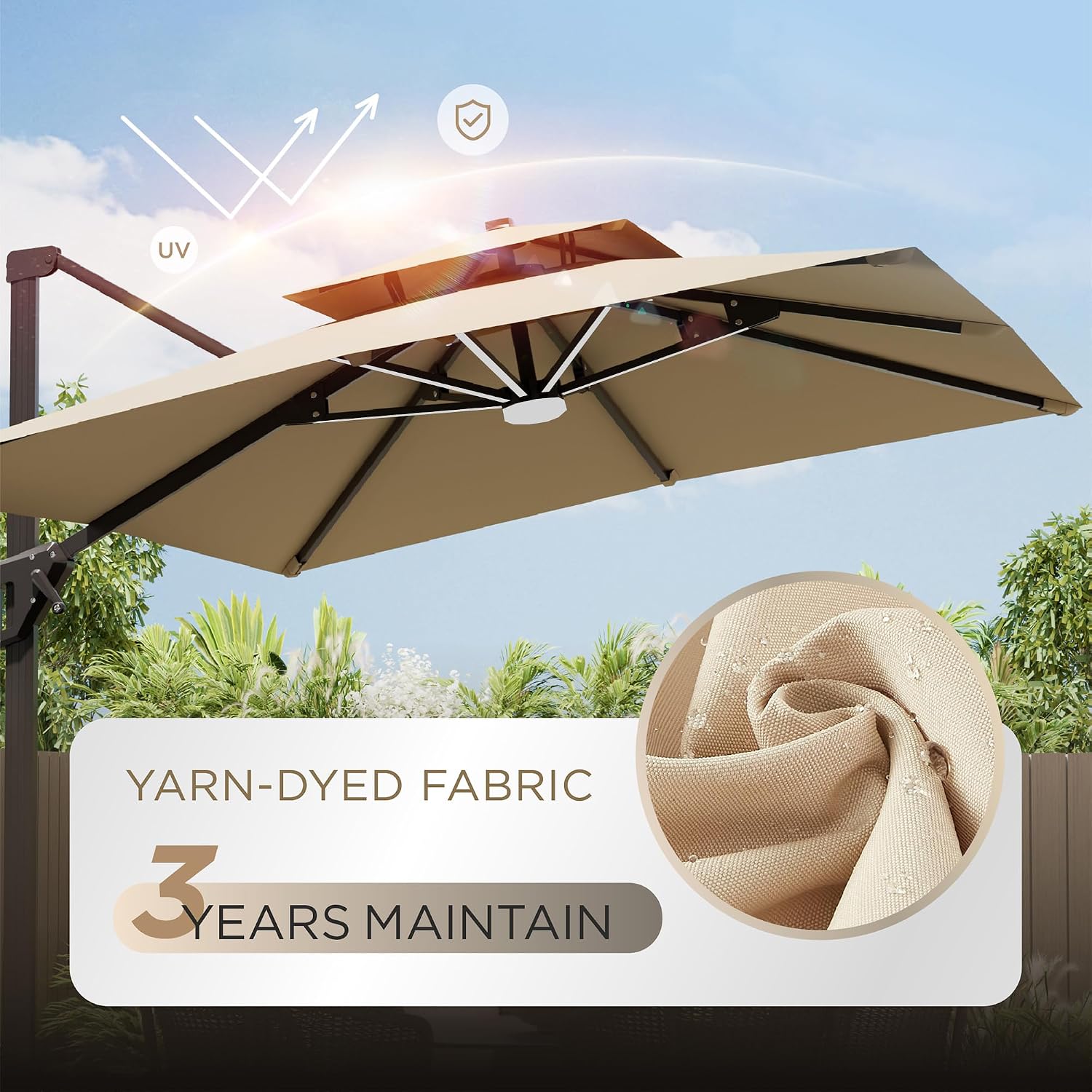 10' X 13 'Patio Umbrella with LED Lights Outdoor Cantilever Large Rectangle Offset Umbrellas Heavy Duty Aluminum Double