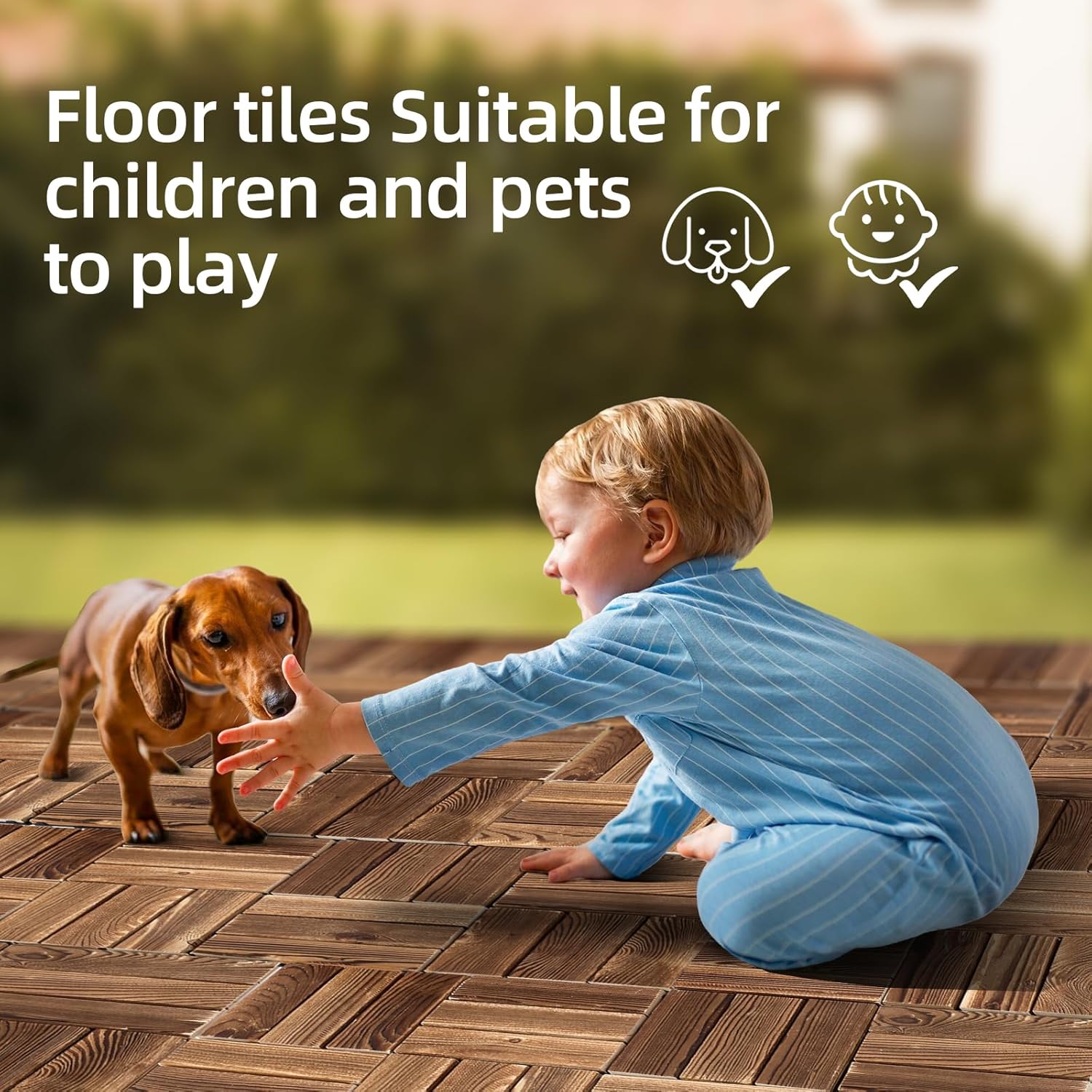 10 PCS Interlocking Deck Tiles, 12" X 12" Acacia Wood Tiles, Waterproof Wood Flooring Tiles for Indoor Balconies