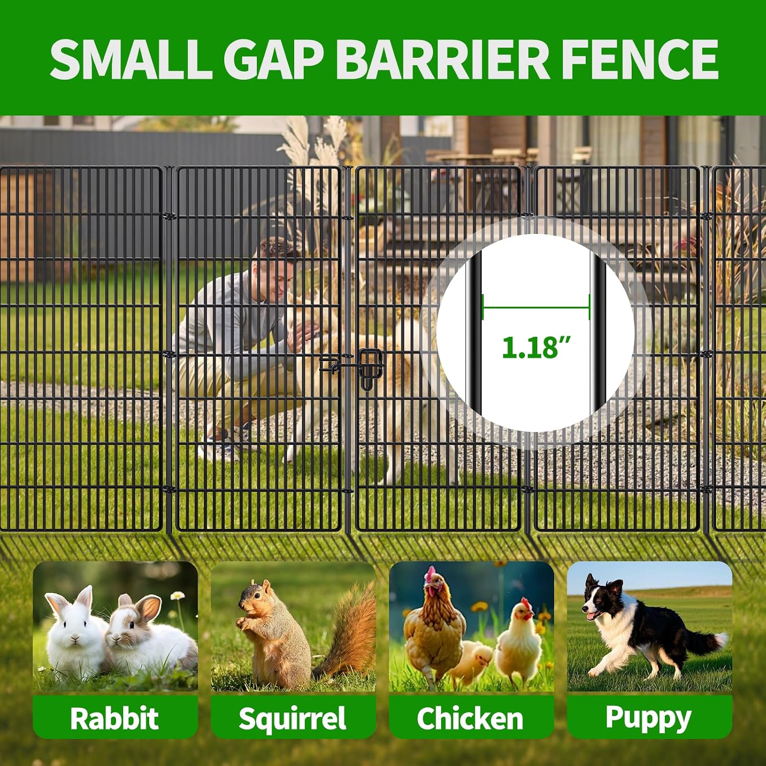 10 Panels No Dig Decorative Garden Fence - 48 in (H) x 21 ft (L), Tall Garden Fences - Dog Fence Outdoor for Yard