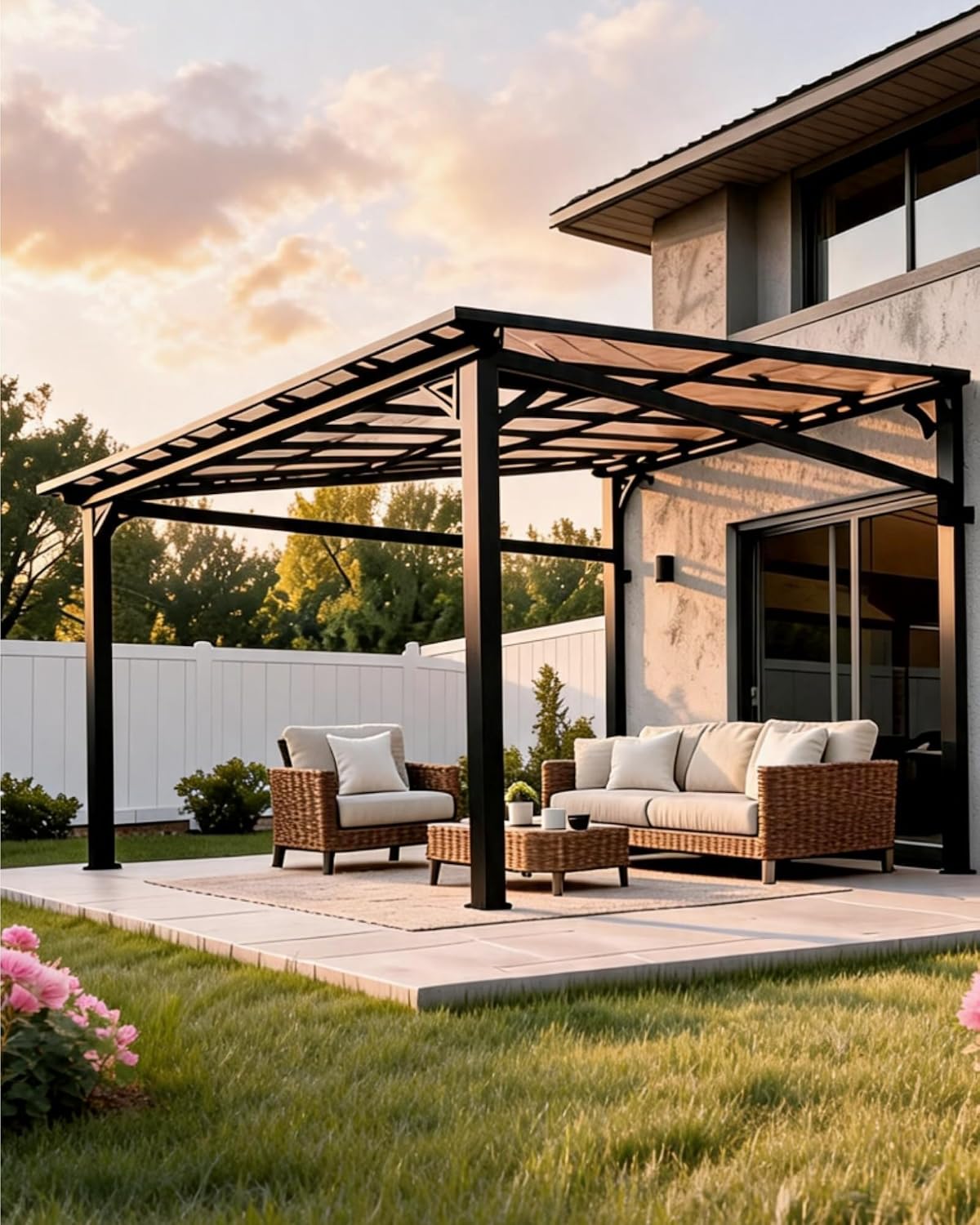 10' x 12' Lean-to Gazebo, Wall-Mounted Hardtop Gazebo, Polycarbonate Roof, Aluminum Frame, Ideal and Parties
