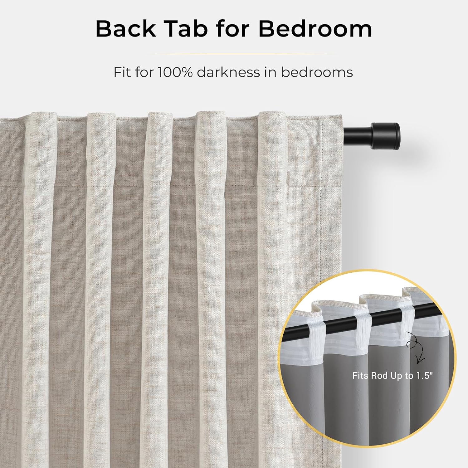 100% Blackout Curtains, Black Out Curtains, Clip Rings Linen Blackout Drapes, Thermal Insulated Room