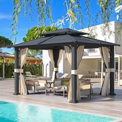 10'x12' Gazebo with Galvanized Steel Roof, Hardtop Double Roof with Anti-Rust Coating