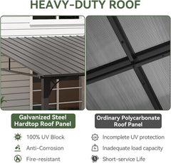 10' x 14' Lean to Gazebo, Upgraded Hardtop Outdoor Pergola with Sloping Galvanized Steel Roof