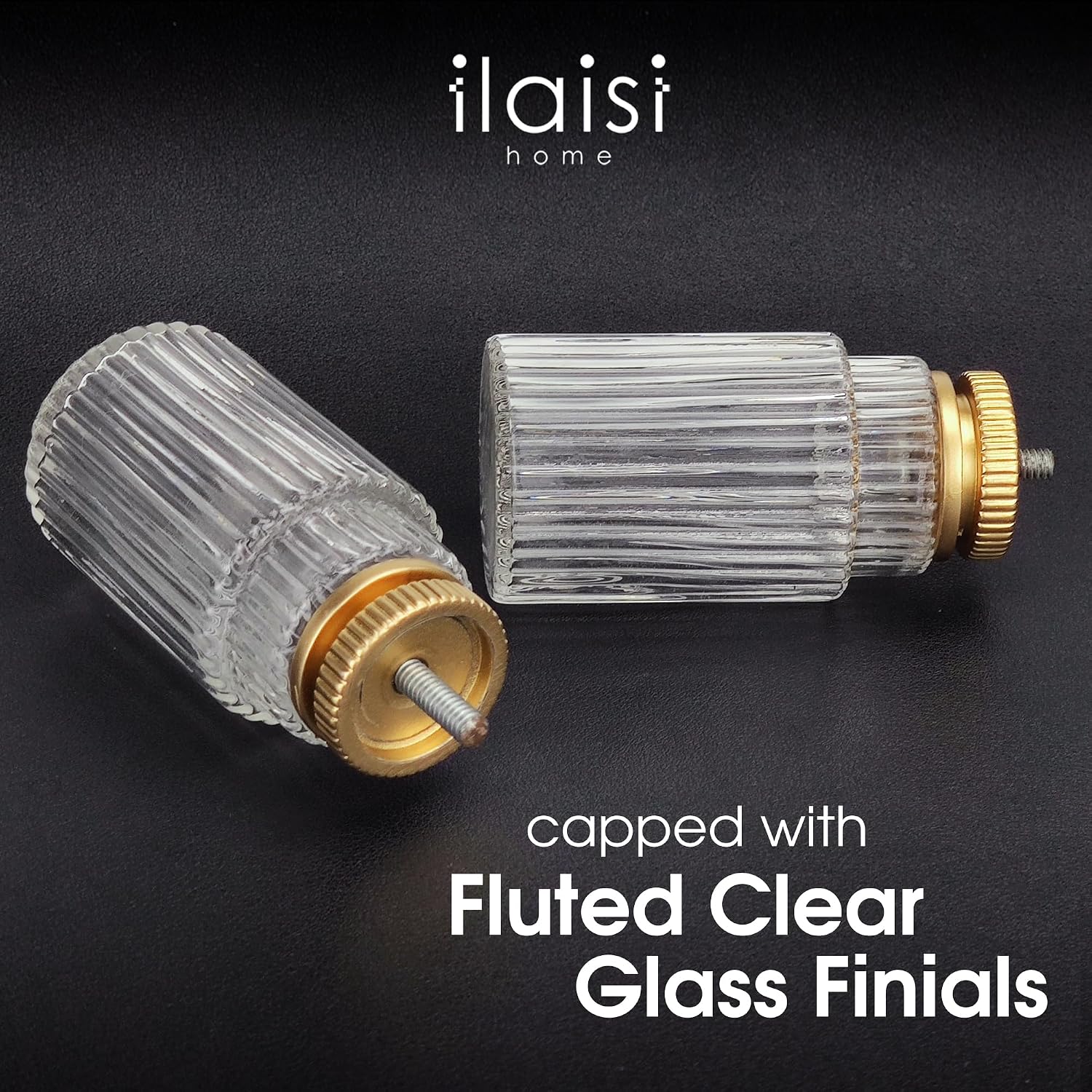 1-1/8 Inch Diameter Gold Curtain Rods with Ribbed Glass Finial, 36-72 inch Telescoping Single Curtain Rods for window
