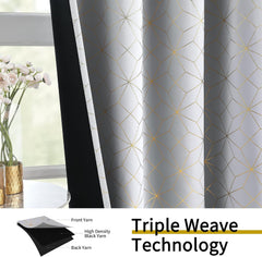 100% Blackout Curtains for Bedroom Living Room Moroccan Gold Patterned Drapes Thermal Insulated
