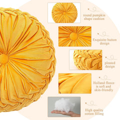 1 Pcs Round Throw Velvet Pillows Decorative Pleated Throw Pillows Diameter Accent Pumpkin Boho Chair Cushion,15'')