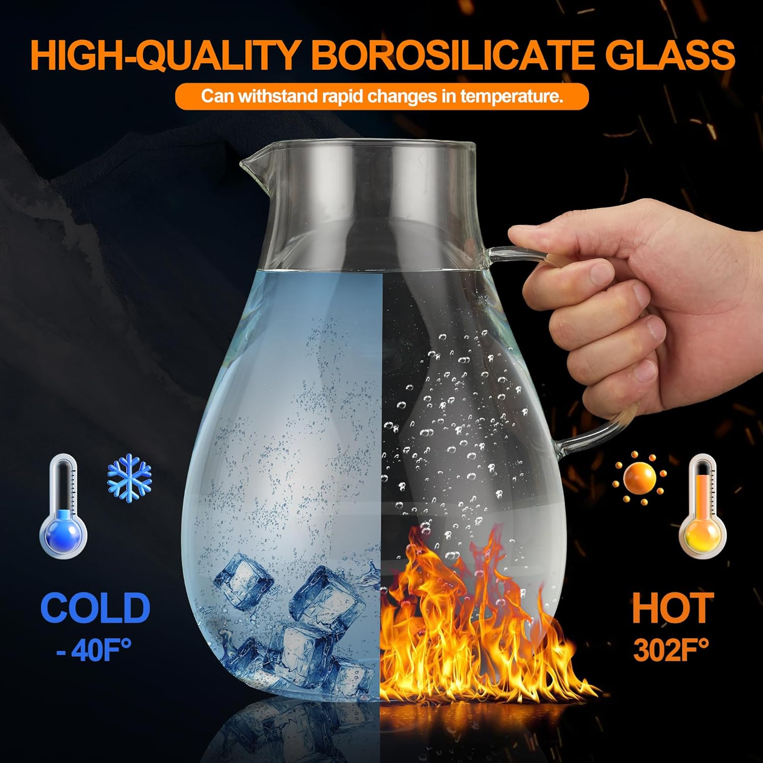 1 Gallon Glass Pitcher with Lid and Handle, Hot & Cold Water Jug, Extra-Wide Mouth Beverage Carafe for Juice, Iced
