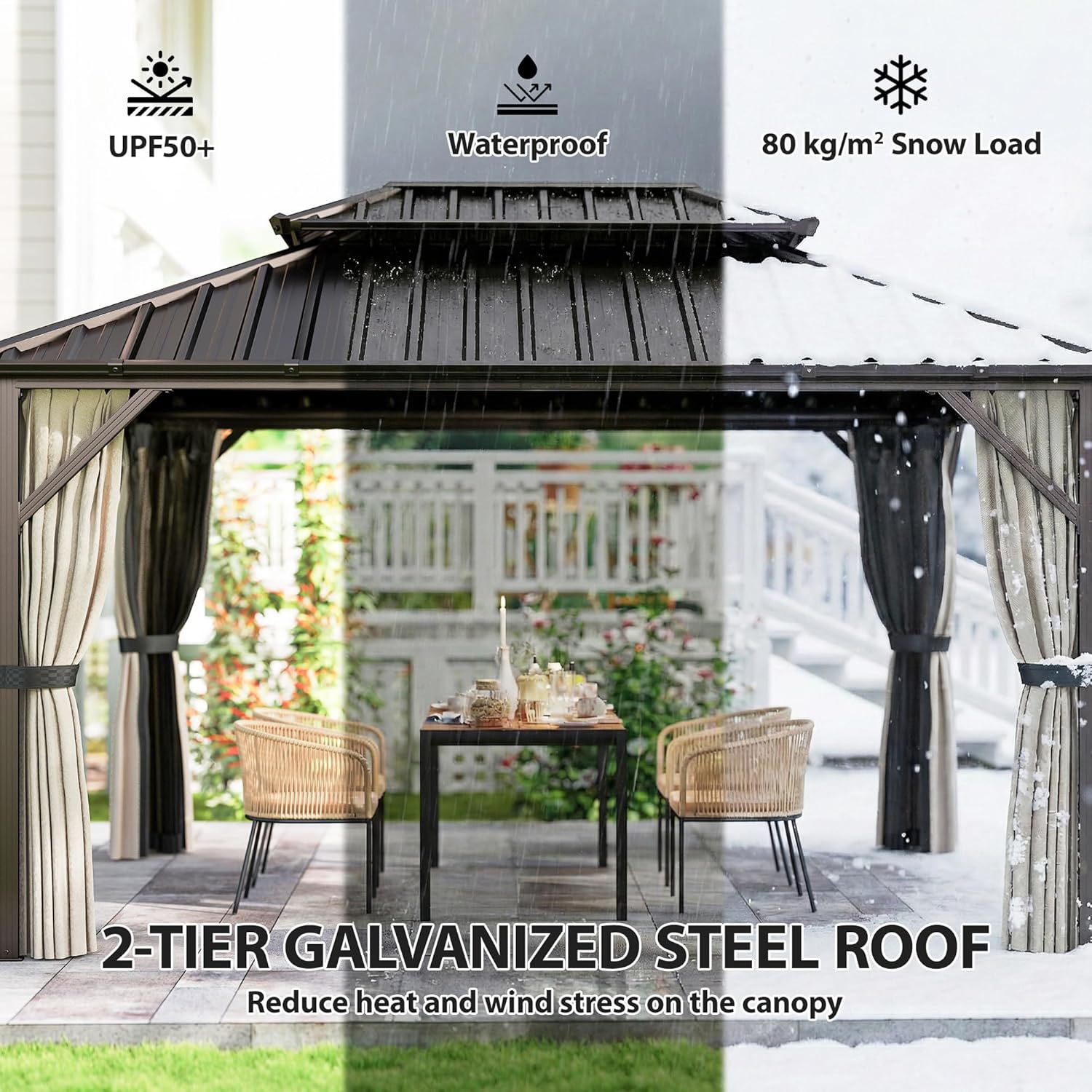 10' x 14' Hardtop Gazebo with UPF50+ Double Galvanized Steel Roof Canopy