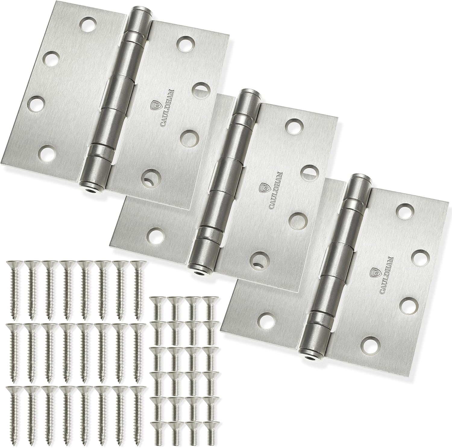 (3 Pack) Commercial-Grade 4-1/2" Full Mortise Ball-Bearing Door Hinges - Satin Nickel