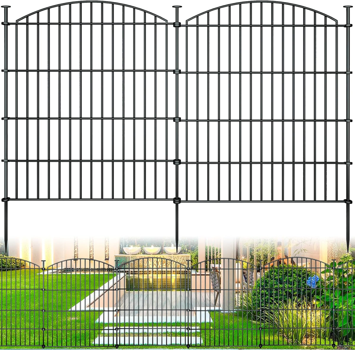 10 Panels Garden Fence Dog Fence Outdoor for Yard, 32in H x 23.6ft L Rustproof Metal Fencing with Ground Stakes | No