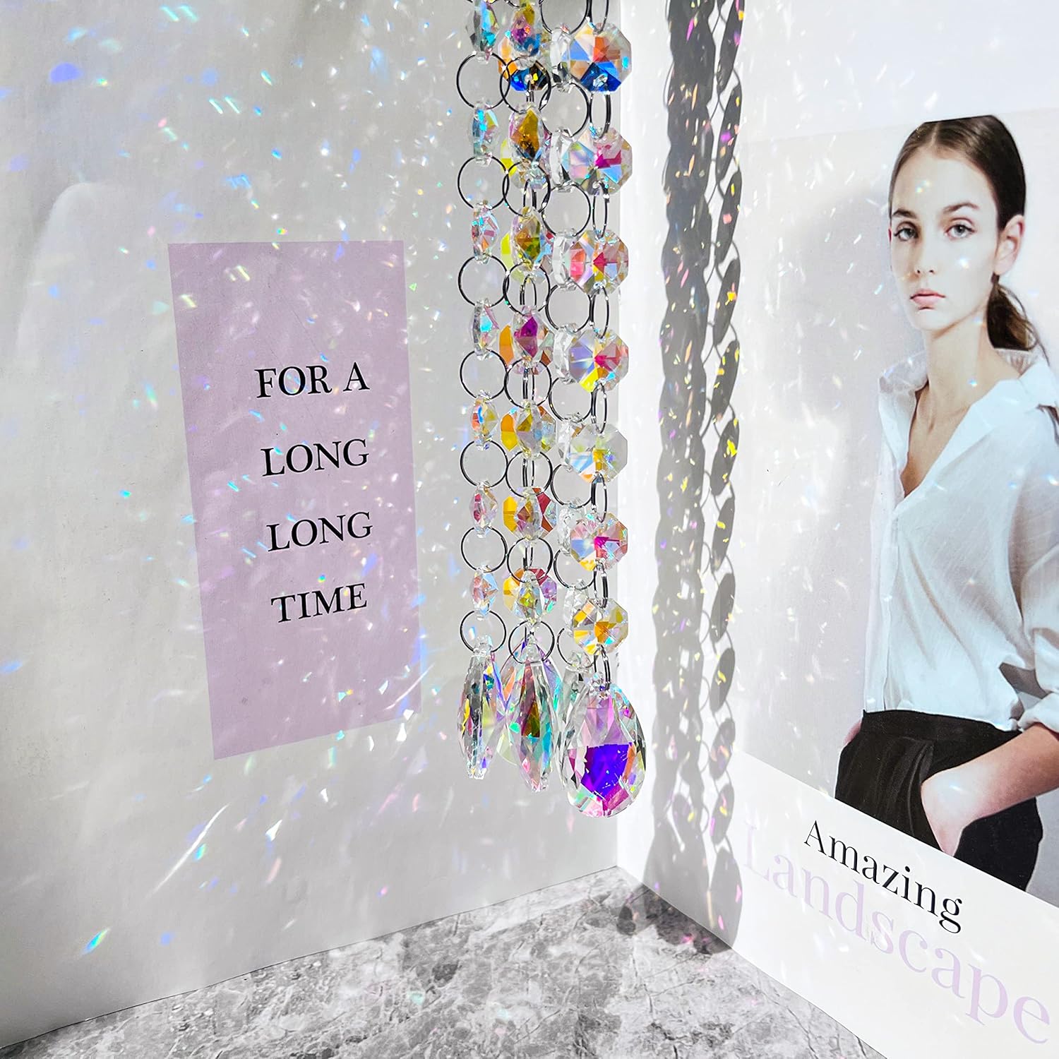 10 Pack Teardrop Crystals Garland, Crystal Teardrop Chandelier Replacement - AB Colorful Hanging Glass Crystals for