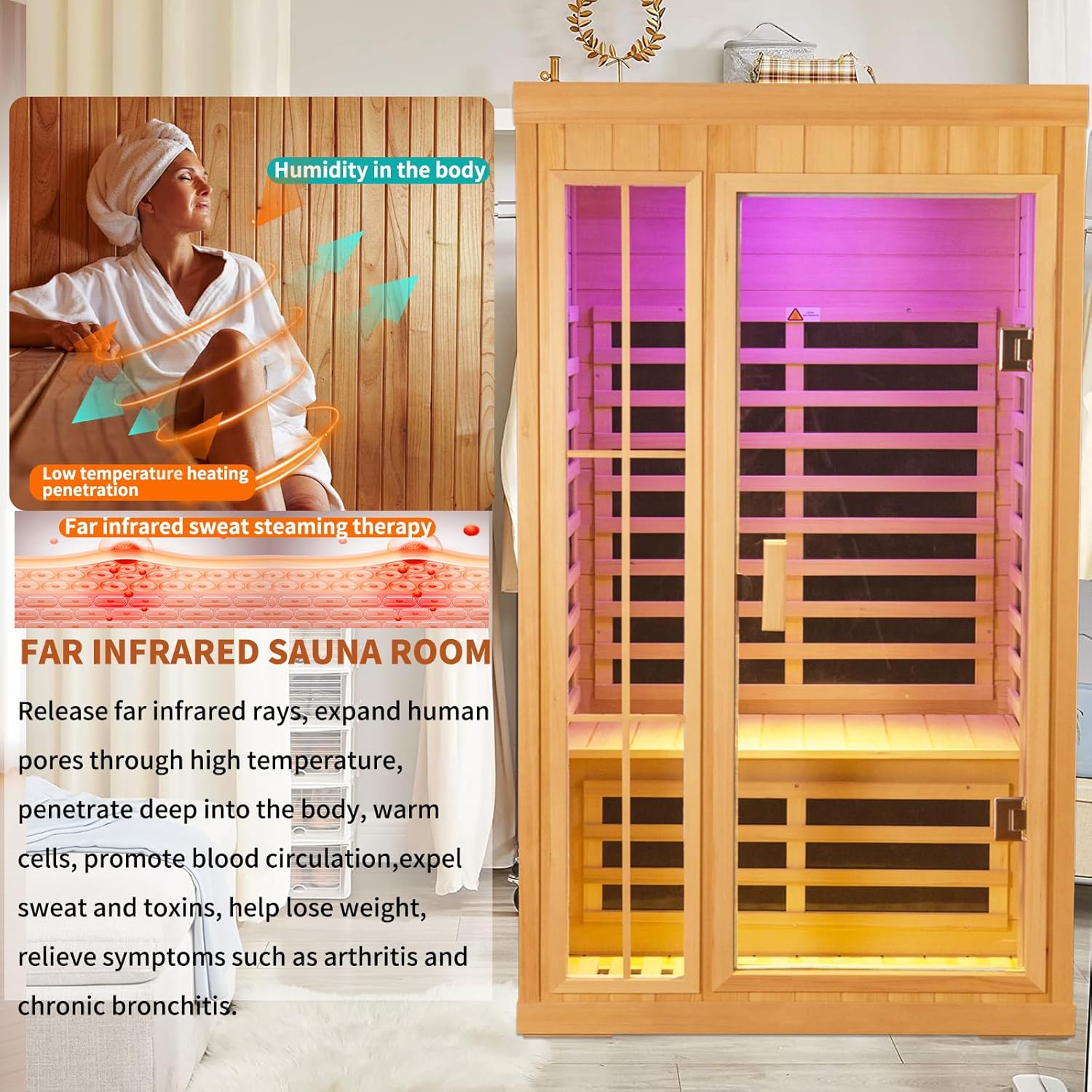 1 to 2 Person Infrared Saunas for Home, Dry Sauna for Home, Low Emf Infrared Sauna 1350W Indoor Saunas