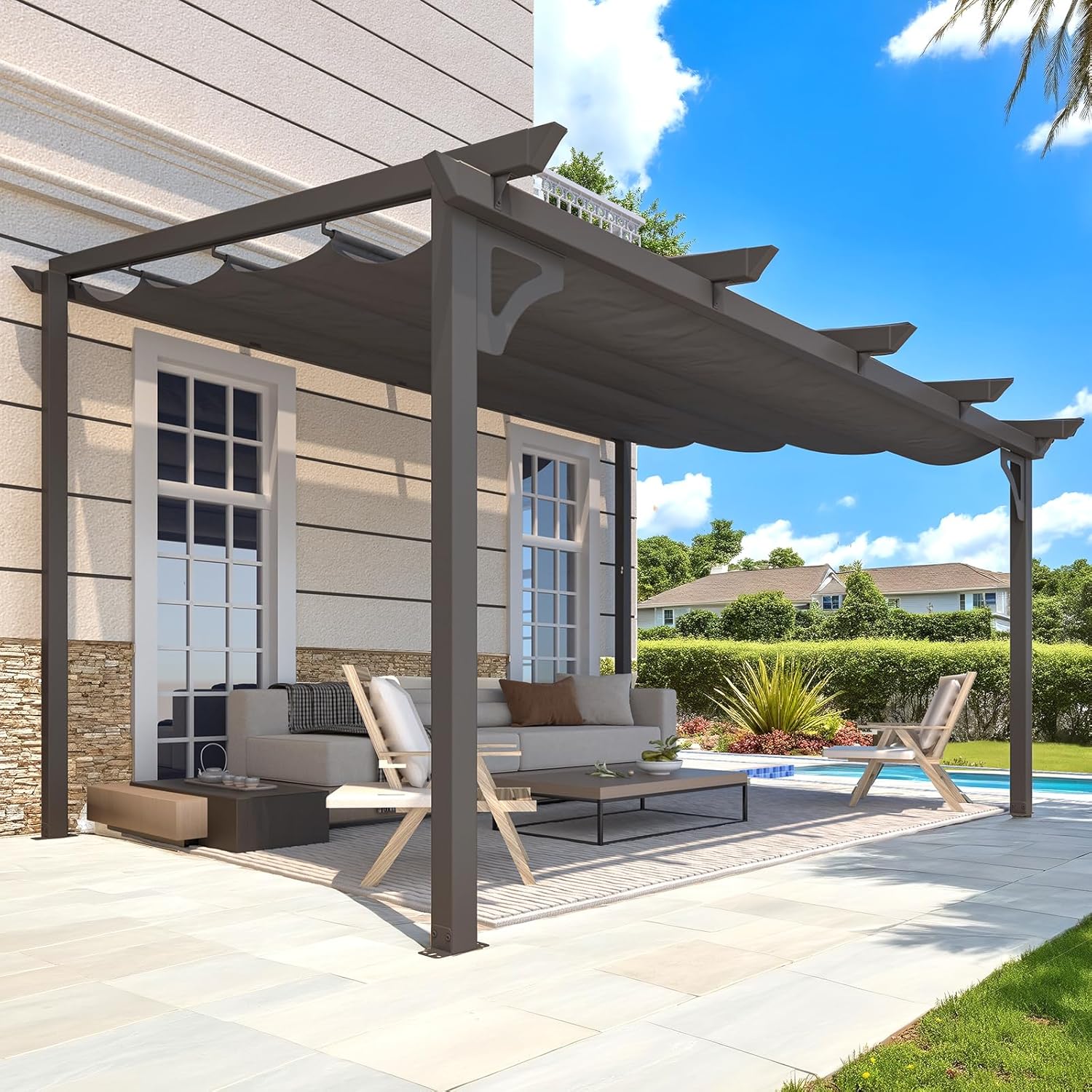 10' x 14' Gazebo Pergola for Patio, Adjustable Sun Shade Canopy Roof
