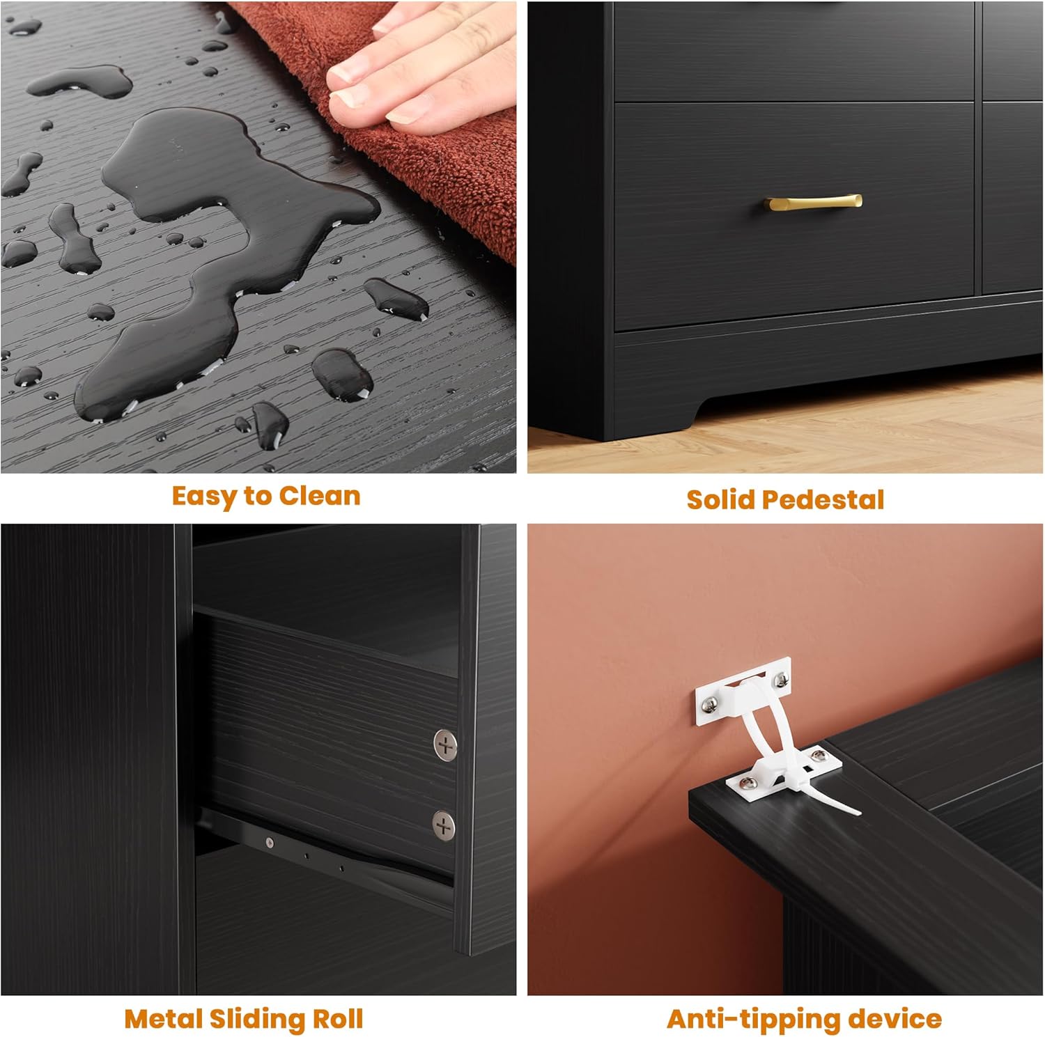 10 Drawer Dresser - 65'' Wide Chest of Drawers with LED Light and Charging Station, Modern Large TV Stand Cabinet