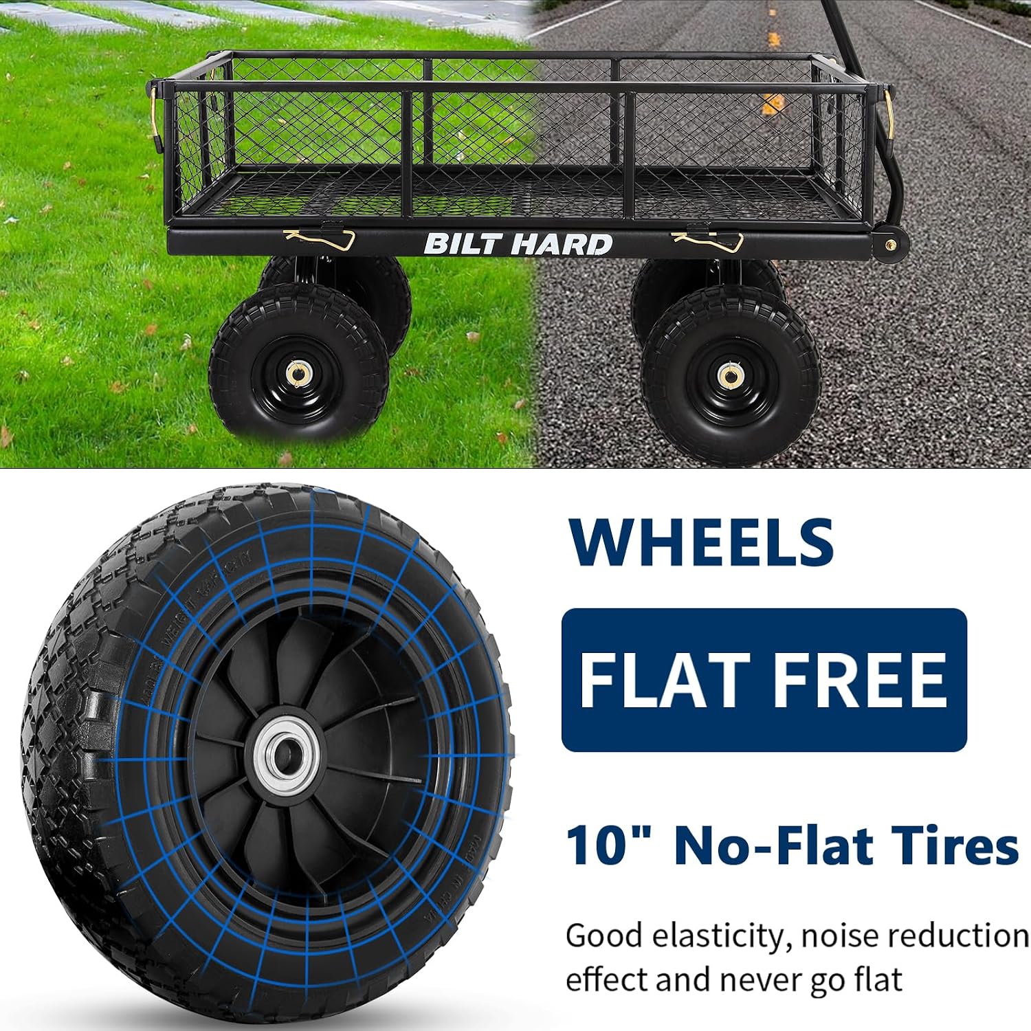 10" Flat Free Tires Heavy Duty Garden Cart with 180° Rotating Handle and Removable Sides, 4 Cu.Ft 400 lbs Capacity