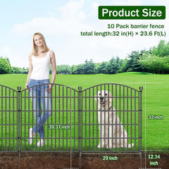 10 Panels Decorative Garden Fence with Gate - 32 in (H) x 23.6 ft (L) No Dig Dog Fence Outdoor for Yard, Rustproof