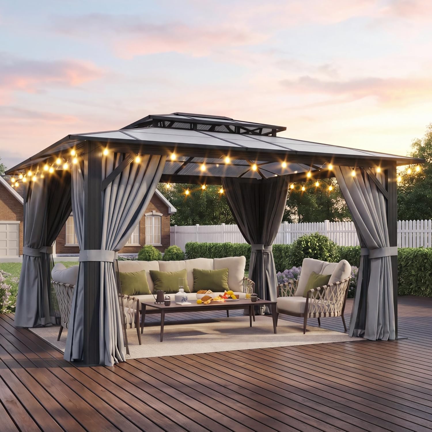 10'x12' Hardtop Gazebo Outdoor Permanent Gazebo with Double Polycarbonate Roof Canopy