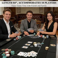 10 Player Poker Table Foldable, 84" Folding Blackjack Texas Holdem Table, Portable Casino Leisure Card Board Game