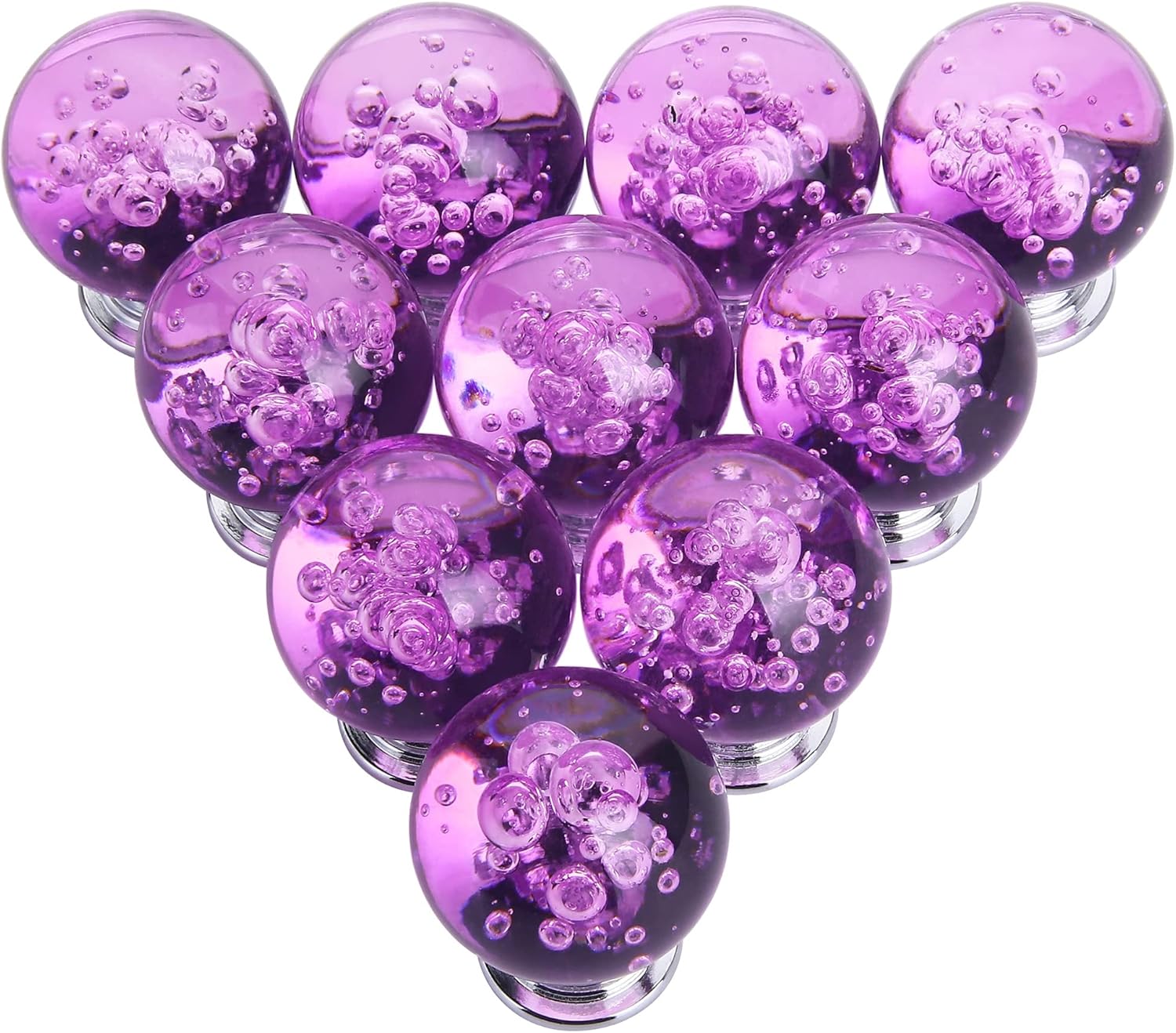 10 PCS Crystal Cabinet Knobs Round Glass Bubbles Dresser Knobs Smooth Drawer Knobs Handle for Home, Cabinet, Drawer and Dresser Hardware with 3 Different Size Screws, 30MM (Purple)