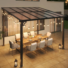 10' x 12' Gazebo, Gazebo Pergola with Sloped Roof, Large Wall-Mounted Heavy Duty Awnings