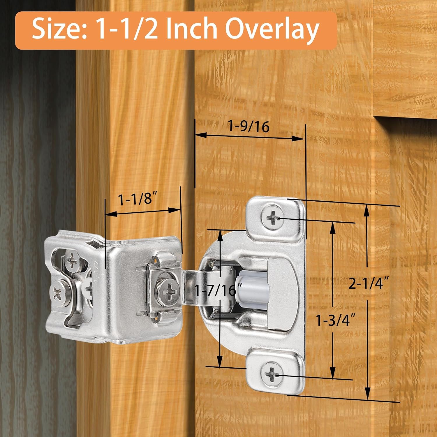 (4 Pack) 1-1/2 Inch Overlay Soft Close Cabinet Hinges, Kitchen Concealed Hinges for Face Frame Door, European Hinges