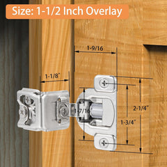 (4 Pack) 1-1/2 Inch Overlay Soft Close Cabinet Hinges, Kitchen Concealed Hinges for Face Frame Door, European Hinges