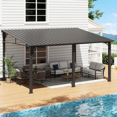 10' x 14' Lean to Gazebo, Upgraded Hardtop Outdoor Pergola with Sloping Galvanized Steel Roof