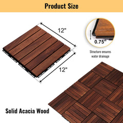 10 Pcs Acacia Wood Interlocking Deck Tiles, 12" X 12" Patio Deck Tiles, Outdoor Patio Flooring for Balcony, Garden