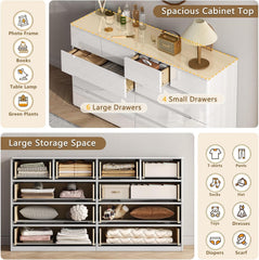 10 Drawer White Dresser , 55" Long Dresser Chest of Drawers, Large High Gloss Modern Storage Cabinet with Big Drawers