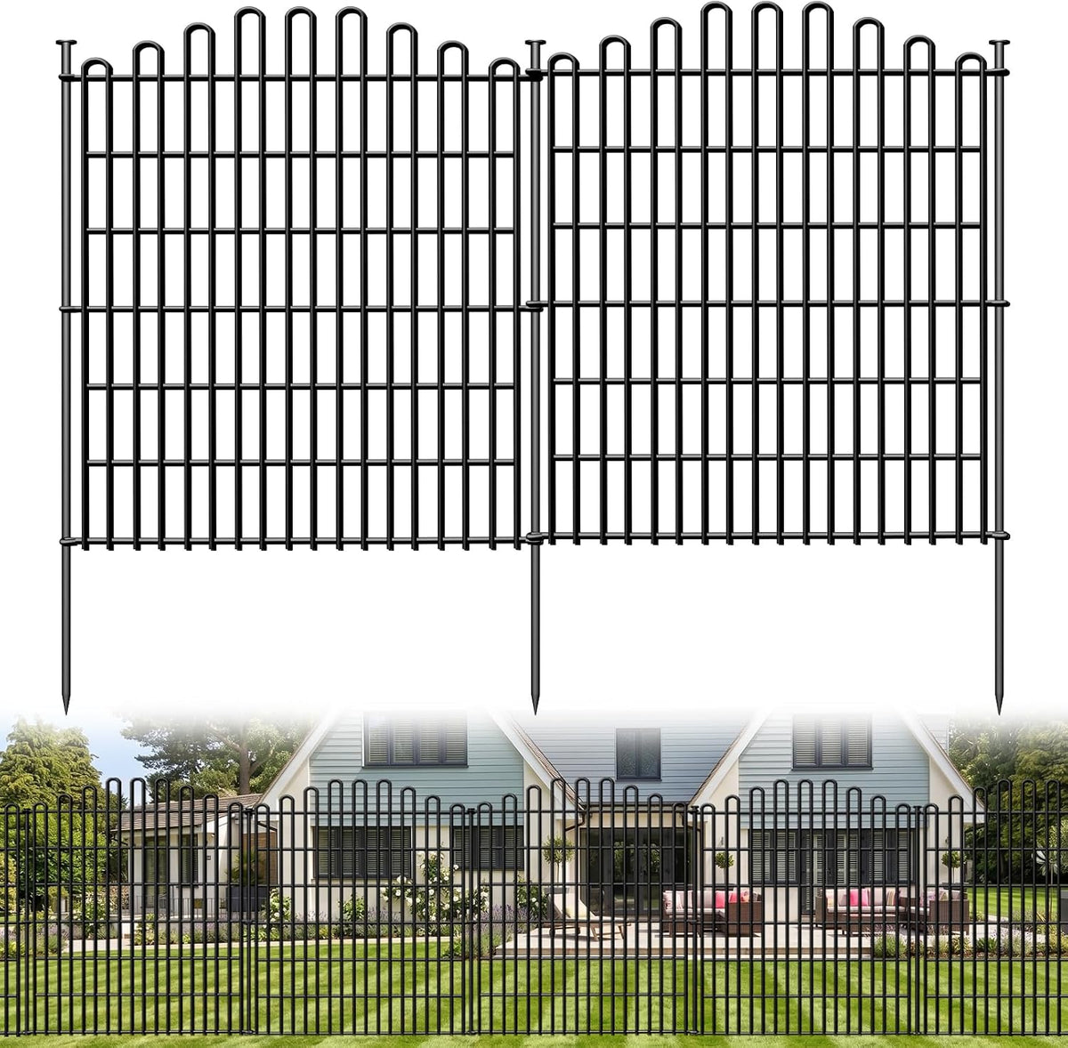 10 Panels No Dig Decorative Garden Fence, 33in H x 23.6ft L Animal Barrier Fencing, Rustproof Dog Fence Outdoor for