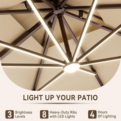 10 X 13 FT Cantilever Outdoor Patio Umbrella with LED Lights Large Heavy Duty 360° Rotation Double Top Offset