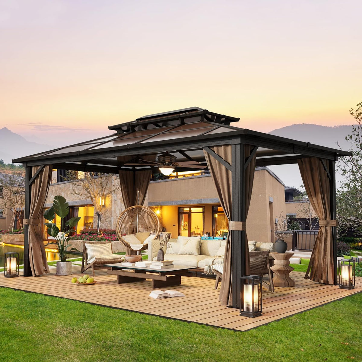 10'x13' Hardtop Gazebo, Outdoor Polycarbonate Double Roof Canopy