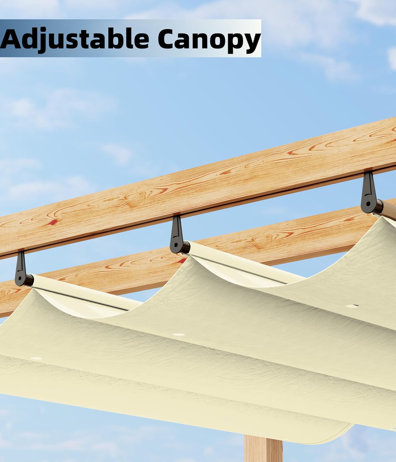 10 x 13 ft Wood-Grain Aluminum Pergola Outdoor Pergola with Retractable Canopy Sun Shade Shelter for Garden
