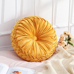 1 Pcs Round Throw Velvet Pillows Decorative Pleated Throw Pillows Diameter Accent Pumpkin Boho Chair Cushion,15'')