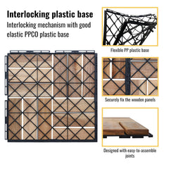 10 Pcs Outdoor Interlocking Deck Tiles, 12"x12" Acacia Wood Tiles for Patio, Porch, Balcony & Poolside, Checker