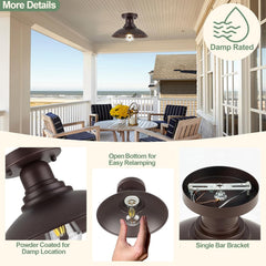 10.5" Oil Rubbed Bronze Semi Flush Mount Ceiling Light, Rust-Resistant Powder Coated Metal Barn Fixture for Kitchen