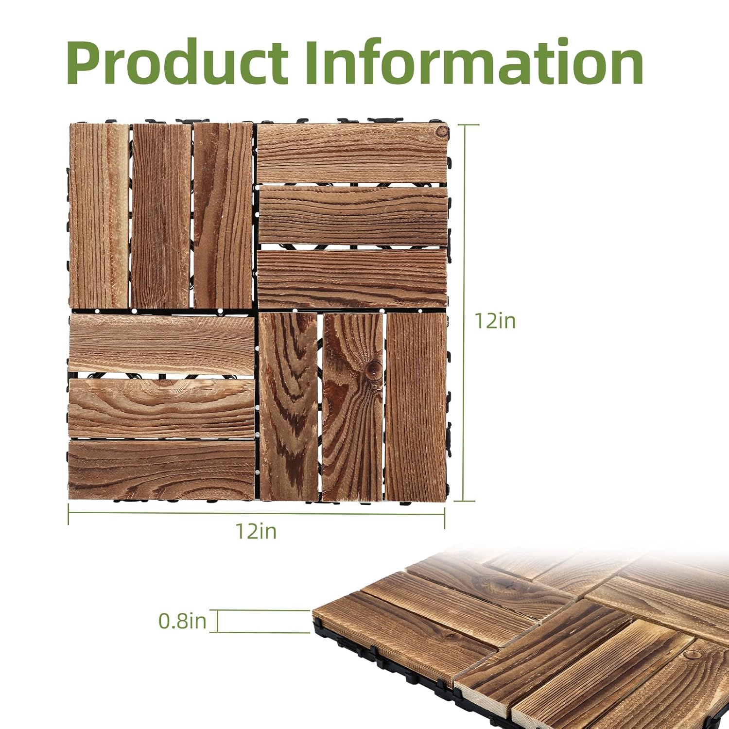 10 PCS Interlocking Deck Tiles, 12" X 12" Acacia Wood Tiles, Waterproof Wood Flooring Tiles for Indoor Balconies