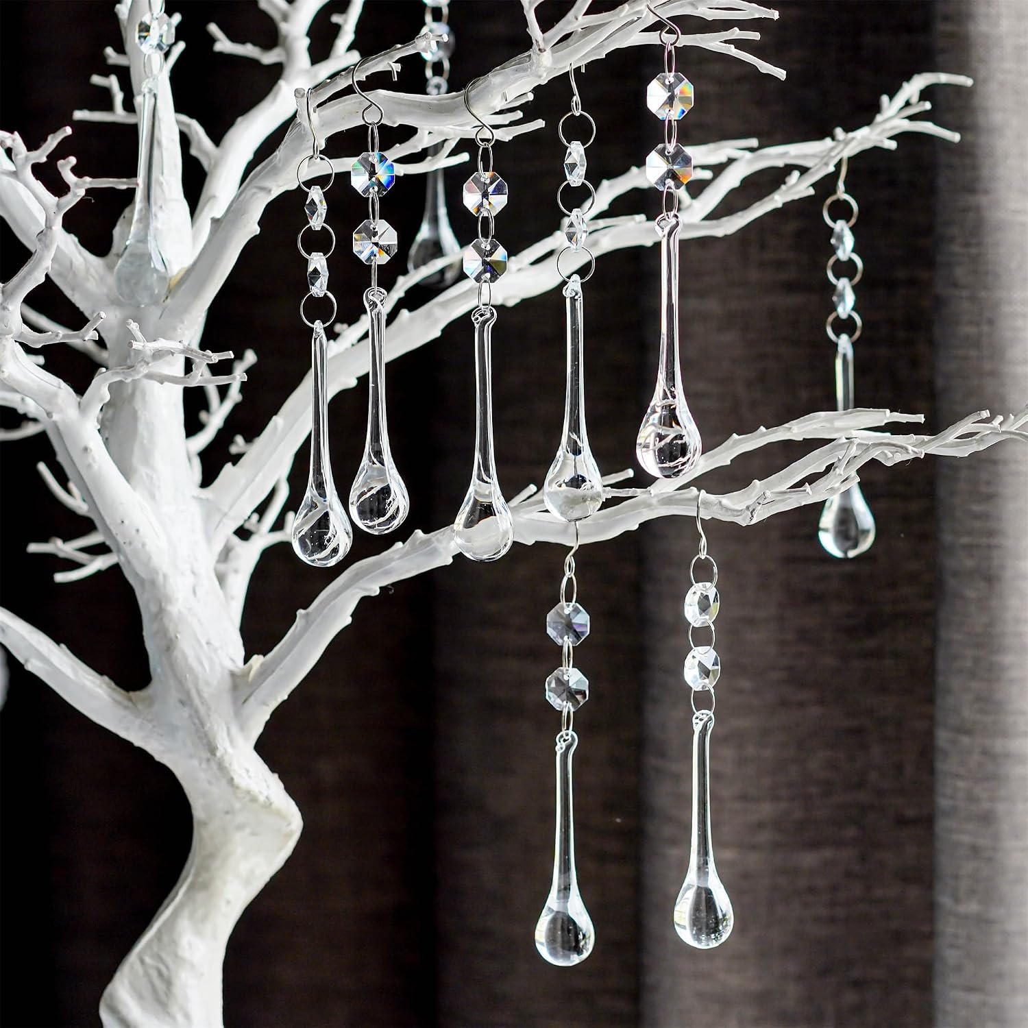 10 Pcs 5.3 Inch Crystal Raindrop Octagon Beads Chandelier Lamp Pendants - Crystal Raindrop Pendants with Octagon