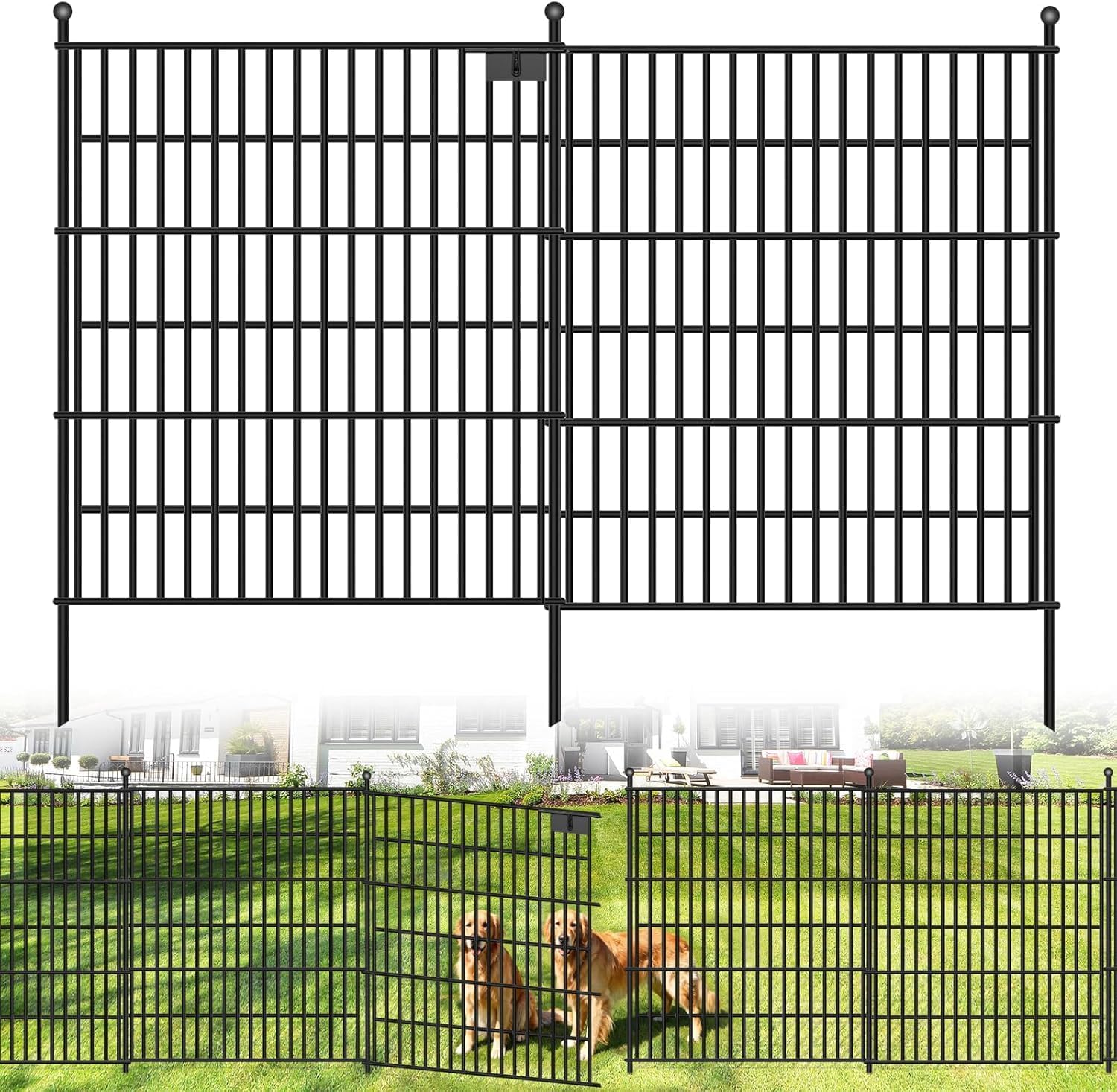 10 Panels No Dig Garden Fence with Gate, 40 in(H) X 24.2 ft(L) Metal Fence Panels, Thickened Rustproof Garden Fencing