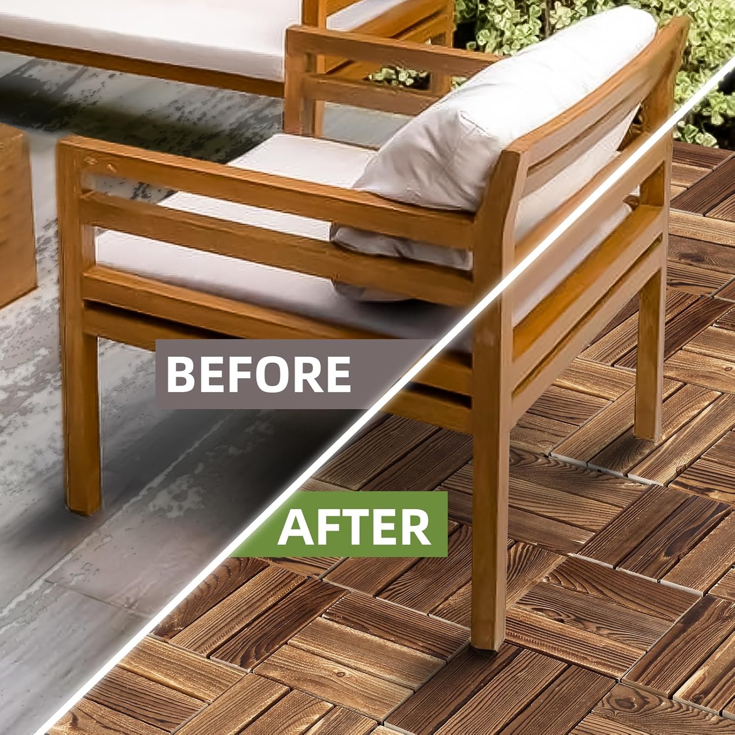 10 PCS Interlocking Deck Tiles, 12" X 12" Acacia Wood Tiles, Waterproof Wood Flooring Tiles for Indoor Balconies