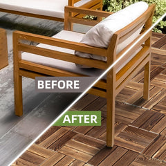 10 PCS Interlocking Deck Tiles, 12" X 12" Acacia Wood Tiles, Waterproof Wood Flooring Tiles for Indoor Balconies