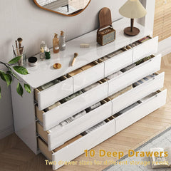 10 Drawer White Dresser , 55" Long Dresser Chest of Drawers, Large High Gloss Modern Storage Cabinet with Big Drawers