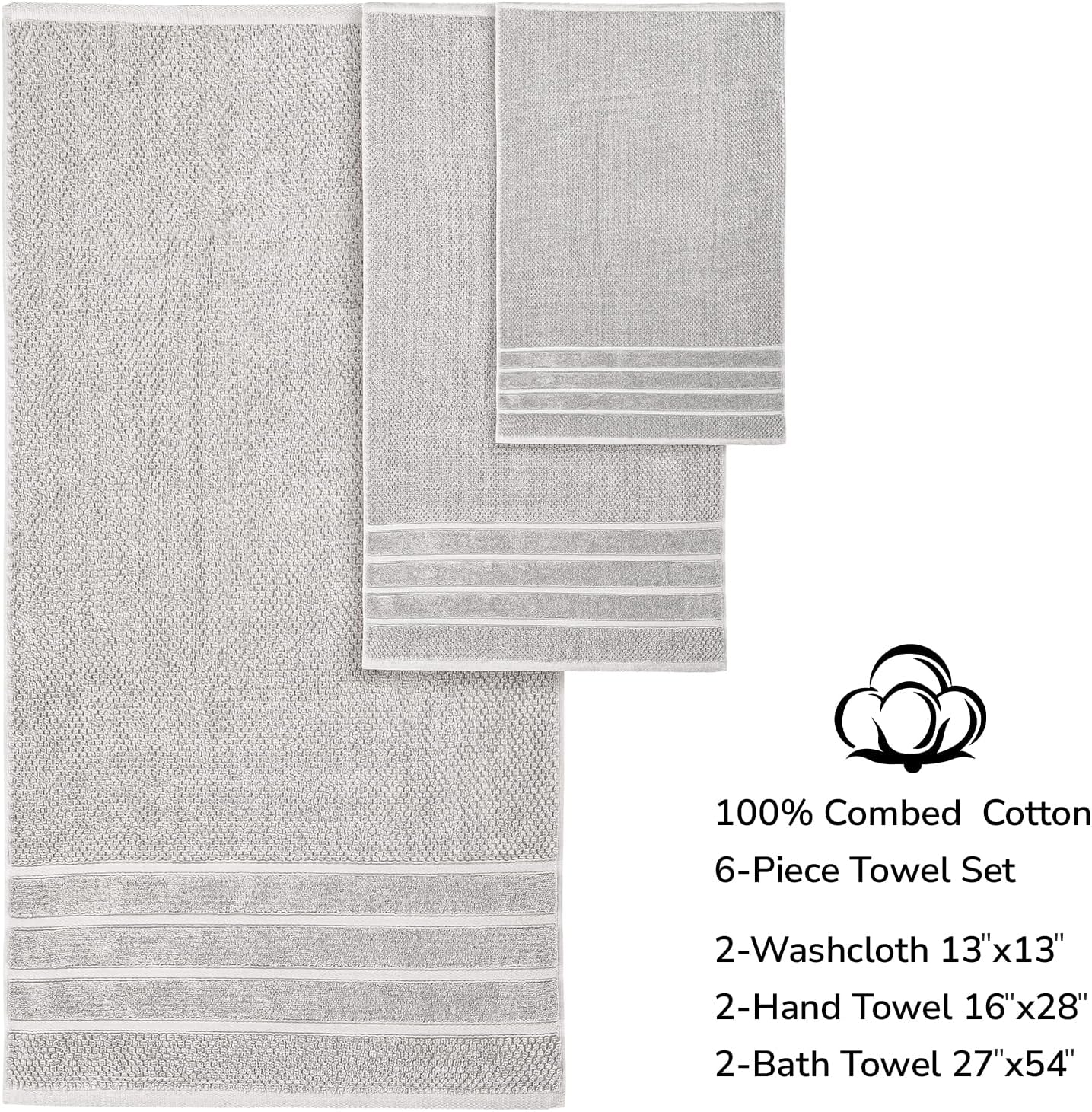 & Stitch 100% Cotton 625 GSM Bath Towel Set of 6, Ultra Soft Highly Absorbent 2 Bath Towels, 2 Hand Towels & 2