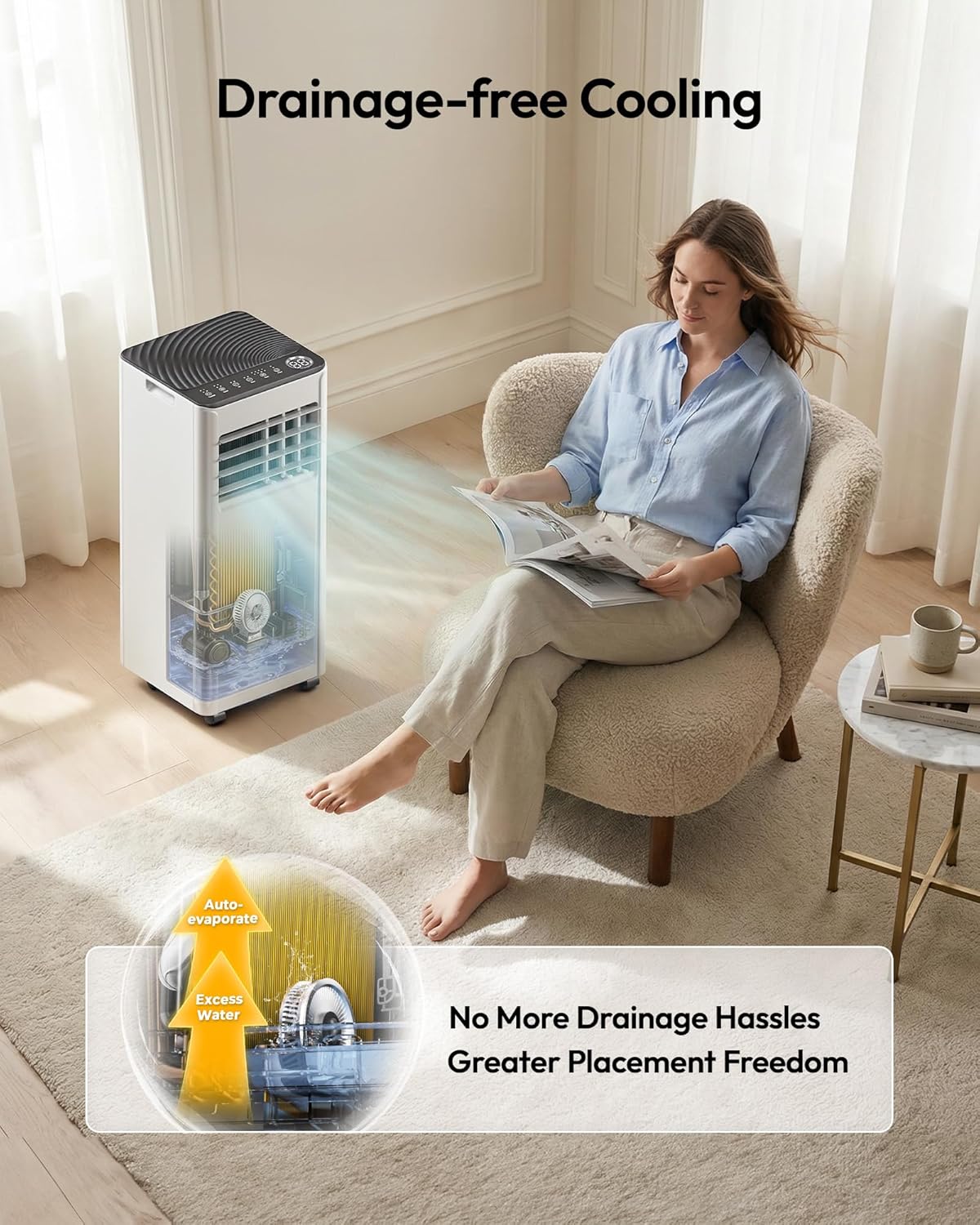 10,000 BTU Portable Air Conditioner, 3-in-1 Portable AC Unit with Cools, Dehumidifier, Fan, 50 dB Sleep Mode