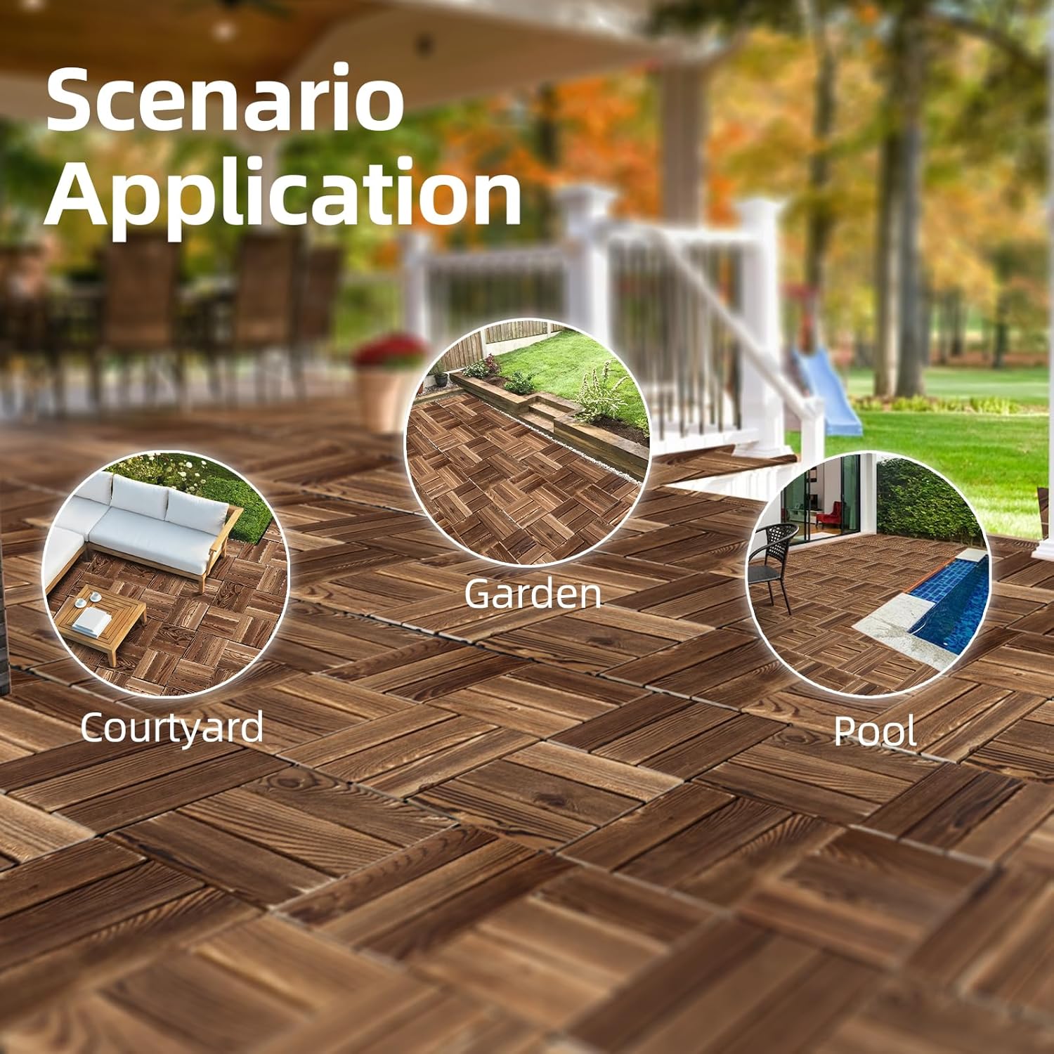 10 PCS Interlocking Deck Tiles, 12" X 12" Acacia Wood Tiles, Waterproof Wood Flooring Tiles for Indoor Balconies