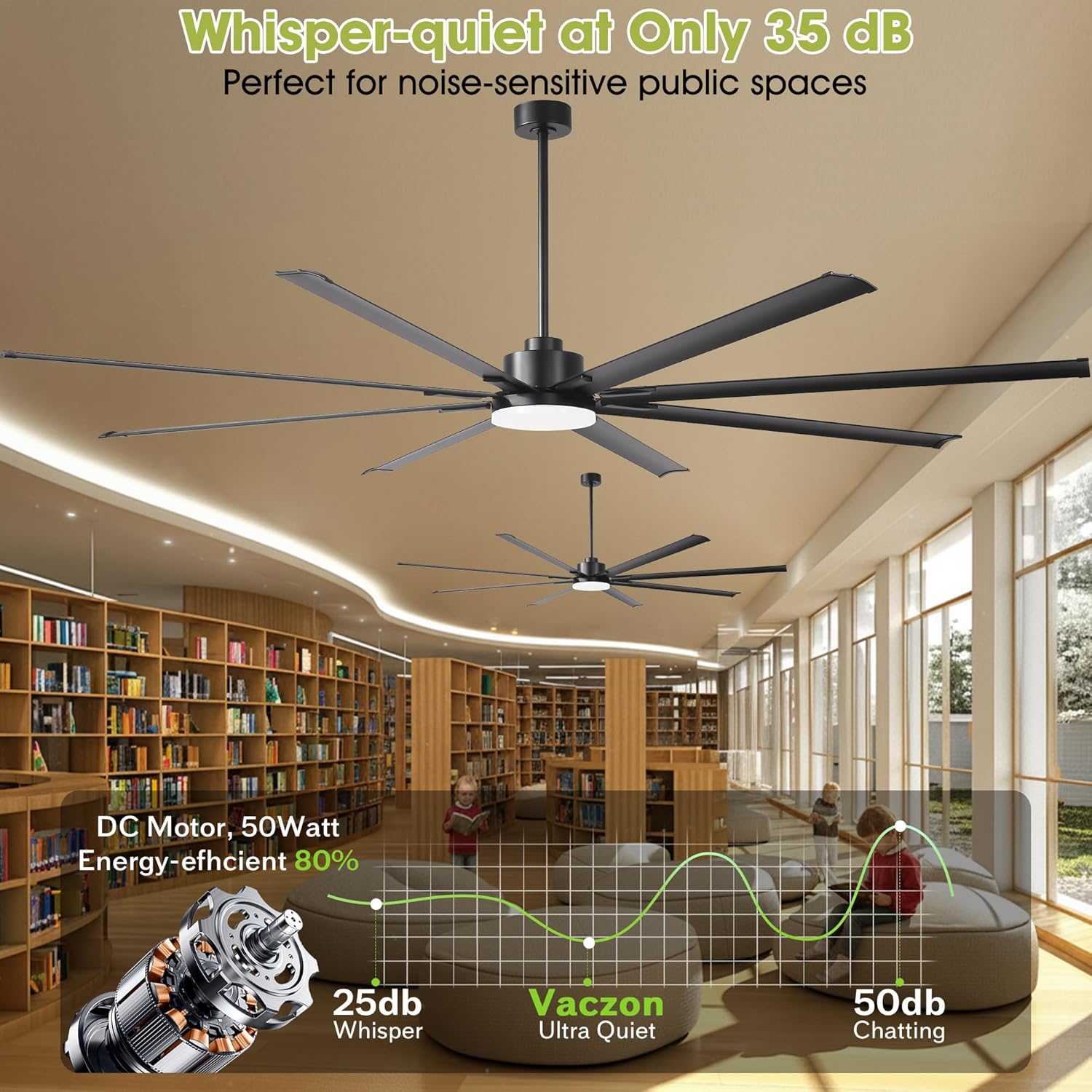 100" Ceiling Fan with LED Light and Remote - Black