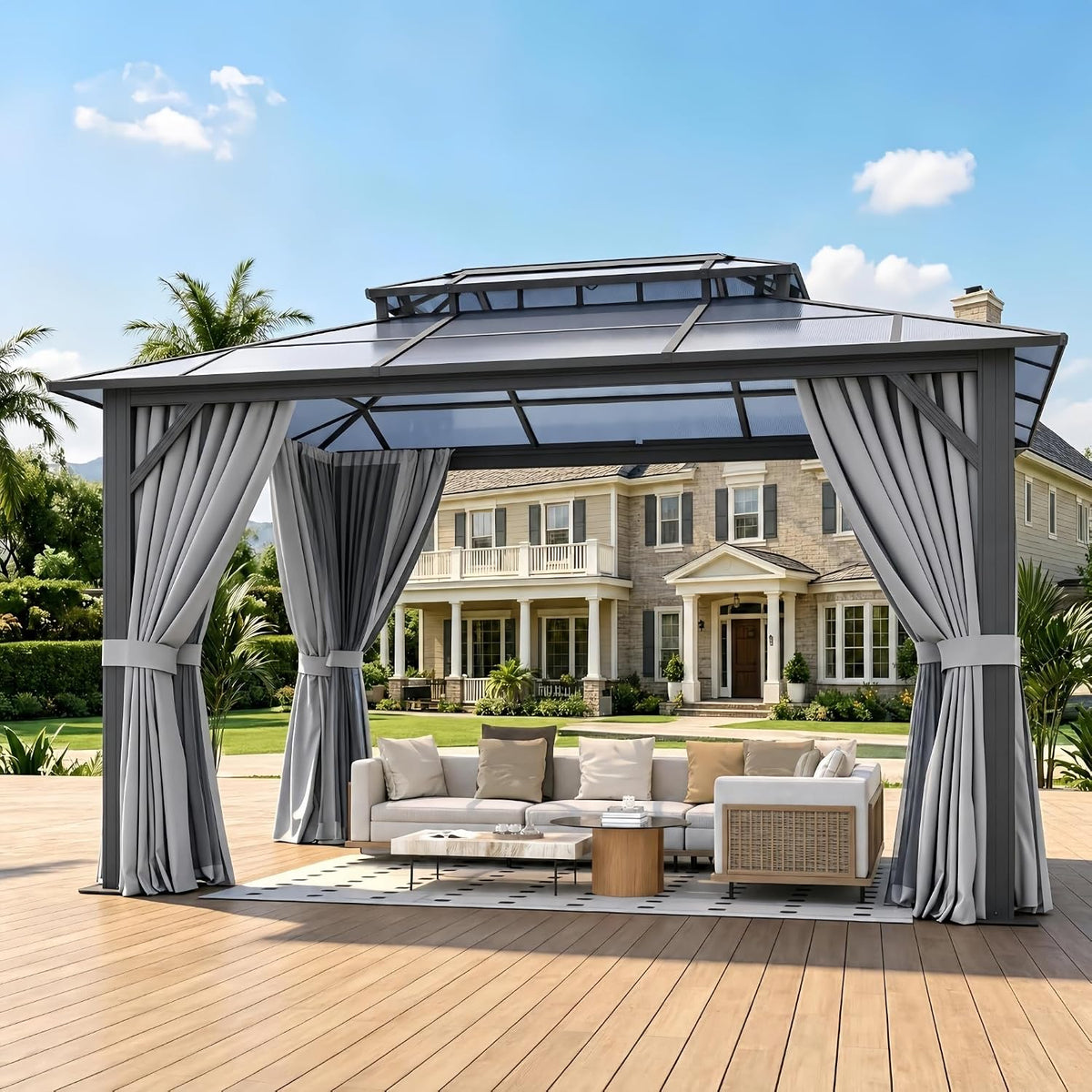 10'x12' Hardtop Gazebo Outdoor Permanent Gazebo with Double Polycarbonate Roof Canopy