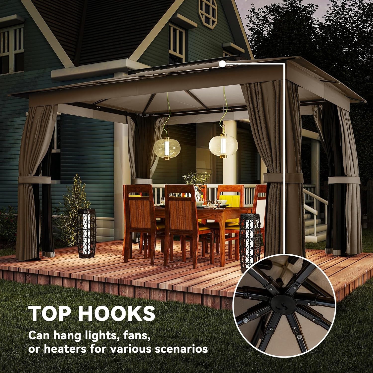 10' x 12' Outdoor Patio Gazebo, Heavy Duty Gazebo Canopy Shelter with Double Roof, Curtains, Netting, Steel Frame