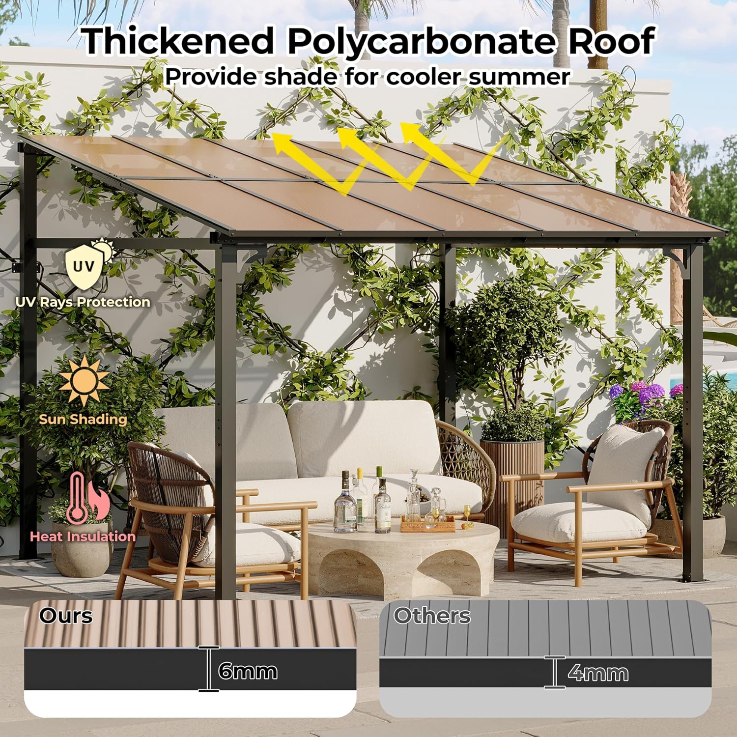 10' x 10' Lean to Gazebo, Hard Top Outdoor Pergola with Roof, Gazebos Pergola on Clearance
